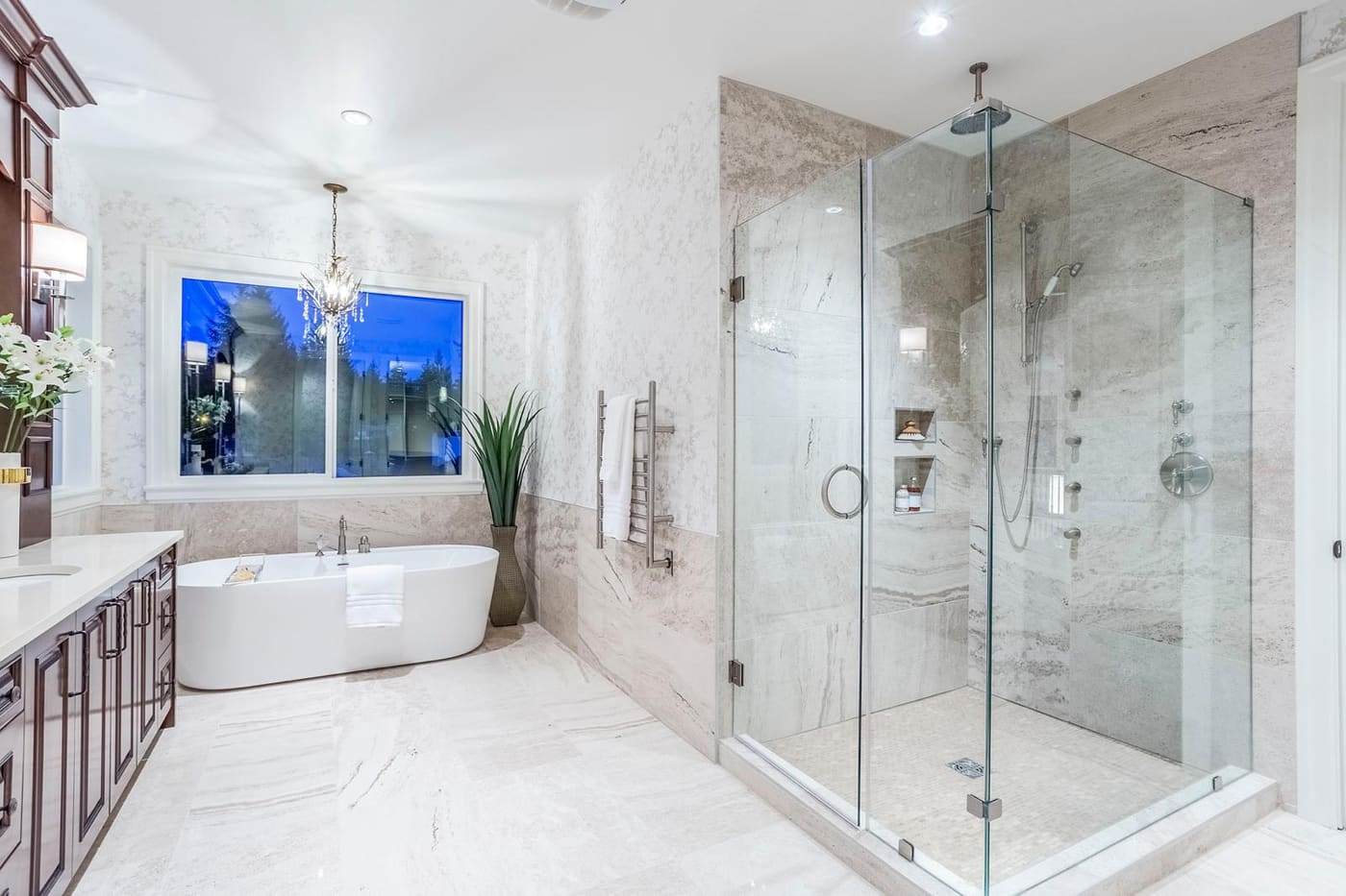 Walk-in tiled shower